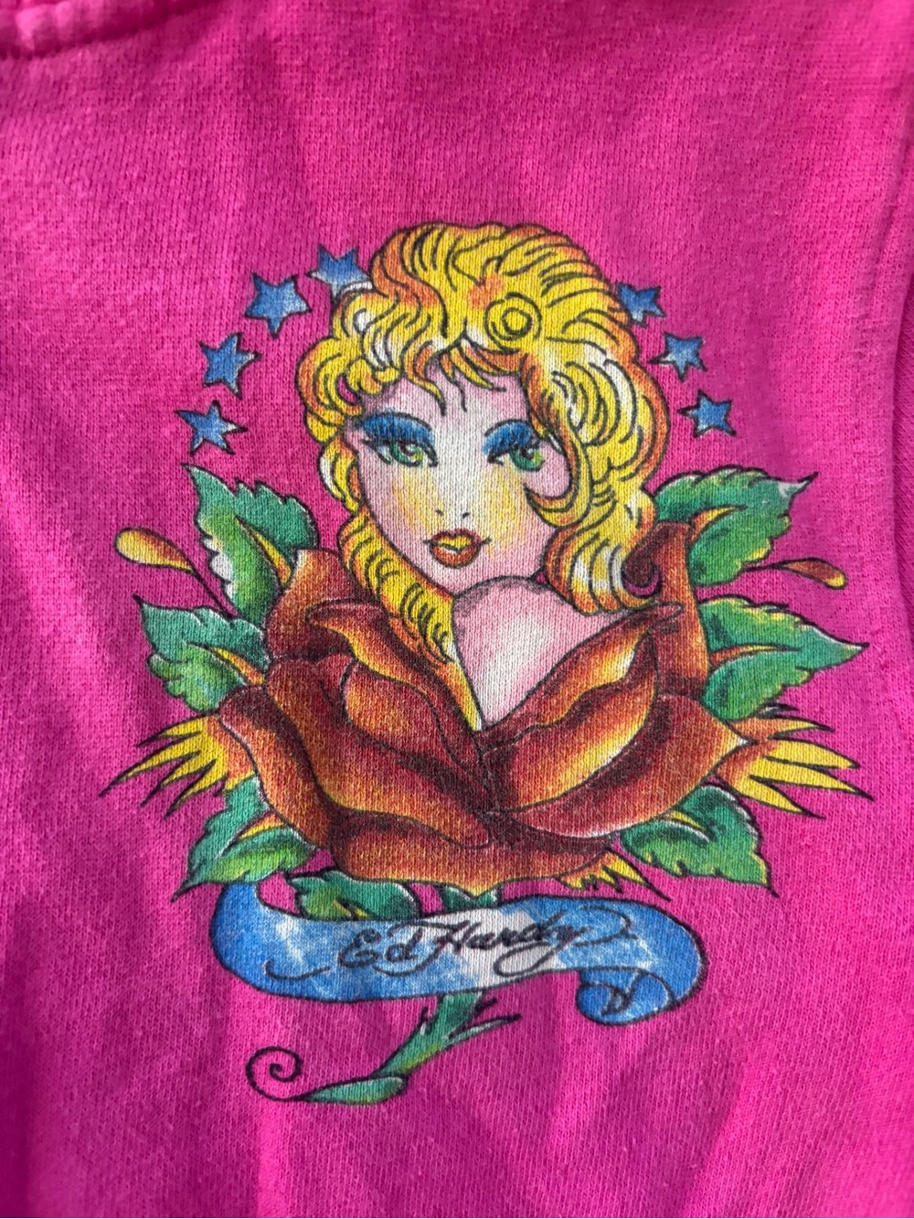 Ed Hardy Pink Kids Hoodie with Colorful Tattoo Graphic